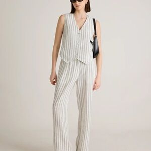 Quince Striped Oatmeal Women's Linen Trouser’s